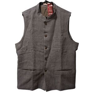 Fabindia Mens 44 L Cotton Woven Nehru Jacket Vest Blue/Grey Mandarin Collar NWT